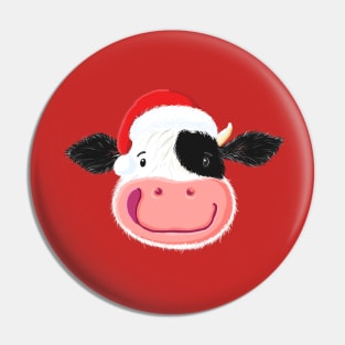 Happy Little Holstein Cow Wears A Christmas Santa Hat Pin