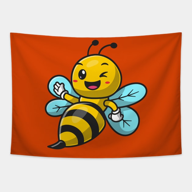 Cute Bee Waving Hand Cartoon Tapestry by Catalyst Labs