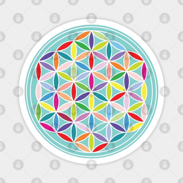 Flower of Life Multicolored on Blue Magnet by NataliePaskell