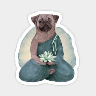 meditating pug with lotus flower 2 Magnet