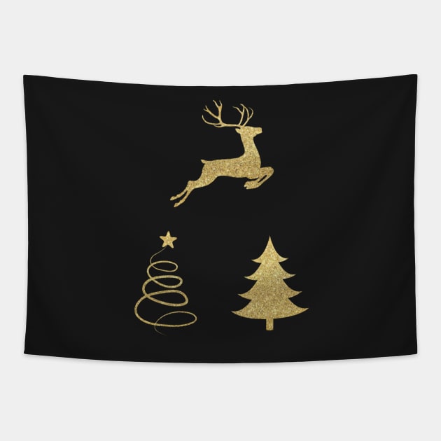 Gold Faux Glitter Christmas Trees and Reindeer Pack Tapestry by Felicity-K