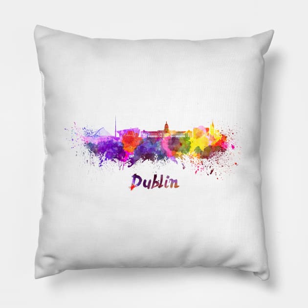 Dublin skyline in watercolor Pillow by PaulrommerArt