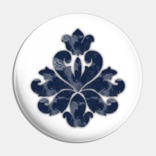 Navy Blue Floral Fleur De Lis Symbol Pin