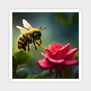 Lovely Bee on Rose Magnet