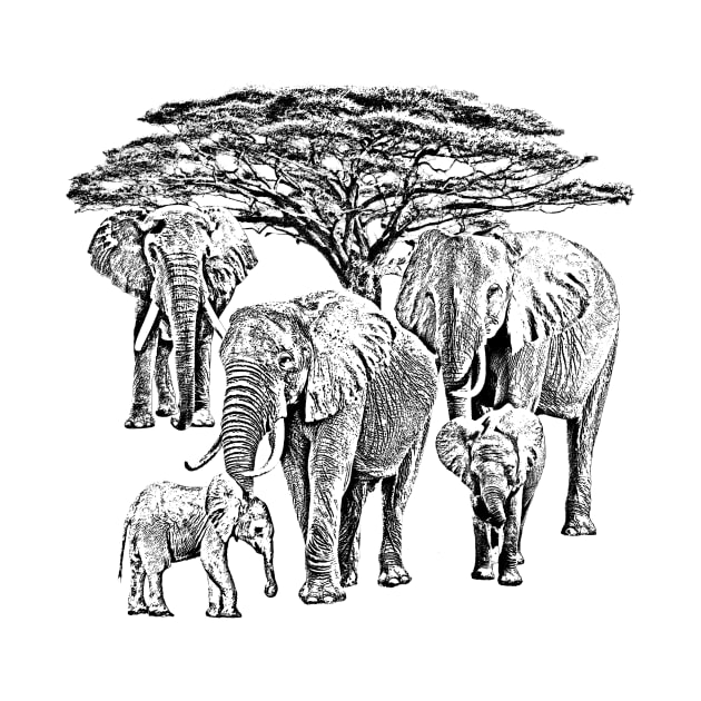 Elephants with Tree in Kenya / Africa by T-SHIRTS UND MEHR