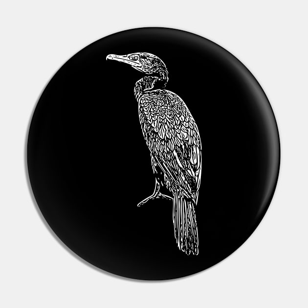 Double-crested Cormorant White Print Pin by DesignsAsstUnlimited