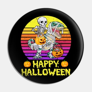 Happy halloween Skeleton Riding Mummy Dinosaur Pin