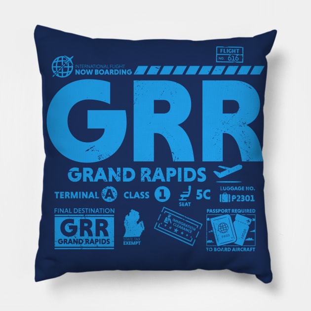 Vintage Grand Rapids GRR Airport Code Travel Day Retro Travel Tag Michigan Pillow by Now Boarding