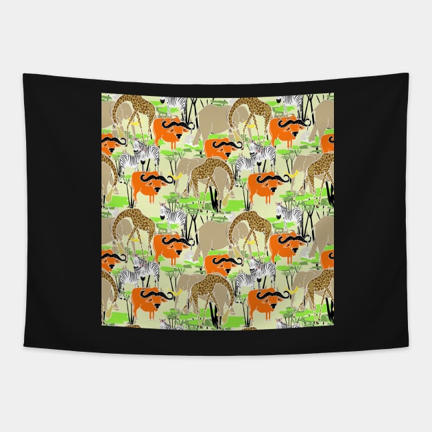 Animals of Africa, on safari Tapestry by krisevansart