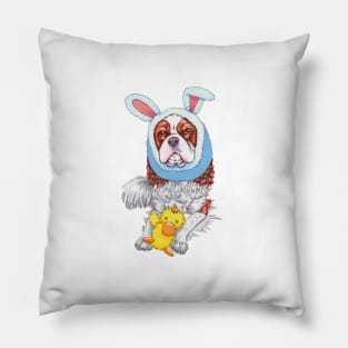 Cavalier King Charles Spaniel - Blenheim wearing a bunny snood Pillow