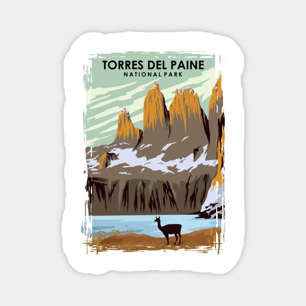 Torres Del Paine Natonal Park Vintage Minimal Chile Travel Poster Magnet by jornvanhezik