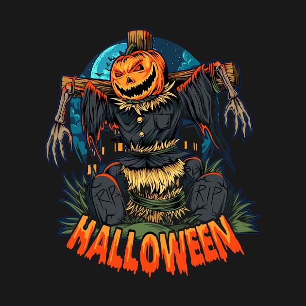 halloween pumpkin scarecrow middle cemetery halloween night by drydenshops