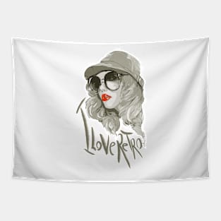 i love retro themed hat and sunglasses and girl design Tapestry