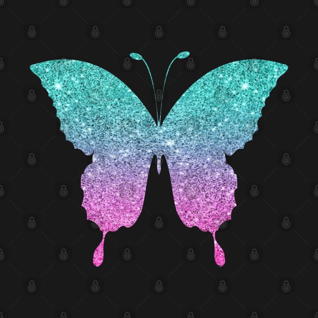 Bright Pink and Teal Ombre Faux Glitter Butterfly by Felicity-K