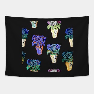 Black, Blue, Purple Colourful Floral Art Print Tapestry