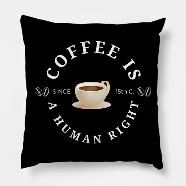 Coffee is a human right (Since 15th Century) Funny Coffee Lover Quote Pillow by mschubbybunny