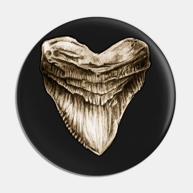 Megalodon Tooth Fossil Pin by CassWArt