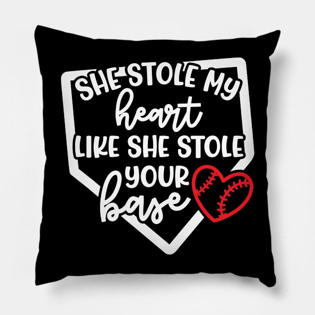 She Stole My Heart Like She Stole Your Base Softball Mom Cute Funny Pillow by GlimmerDesigns