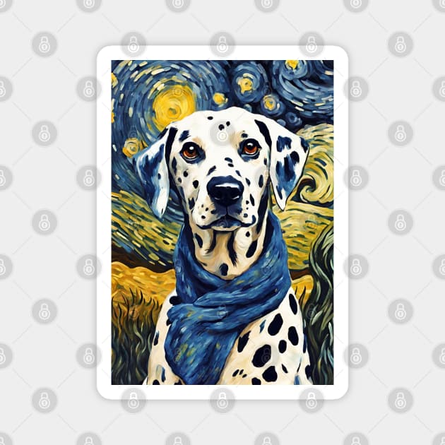 Cute Dalmatian Dog Breed Painting in a Van Gogh Starry Night Art Style Magnet by Art-Jiyuu