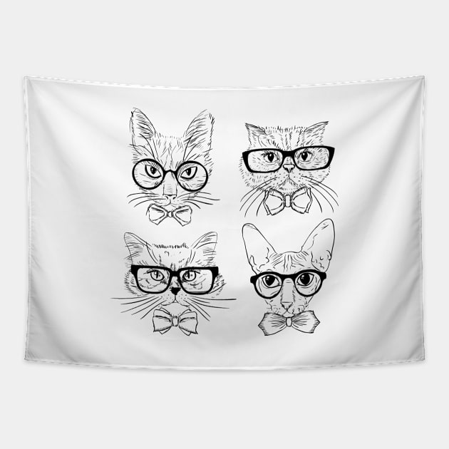 Cat Hipster Tapestry by KC Happy Shop