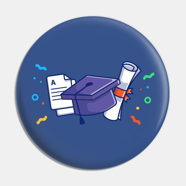 Score Paper, Graduation Hat And Bachelor Certificates Cartoon Pin by Catalyst Labs