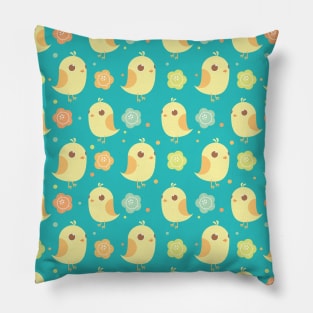 Cute Chicks & Flowers Pattern Pillow