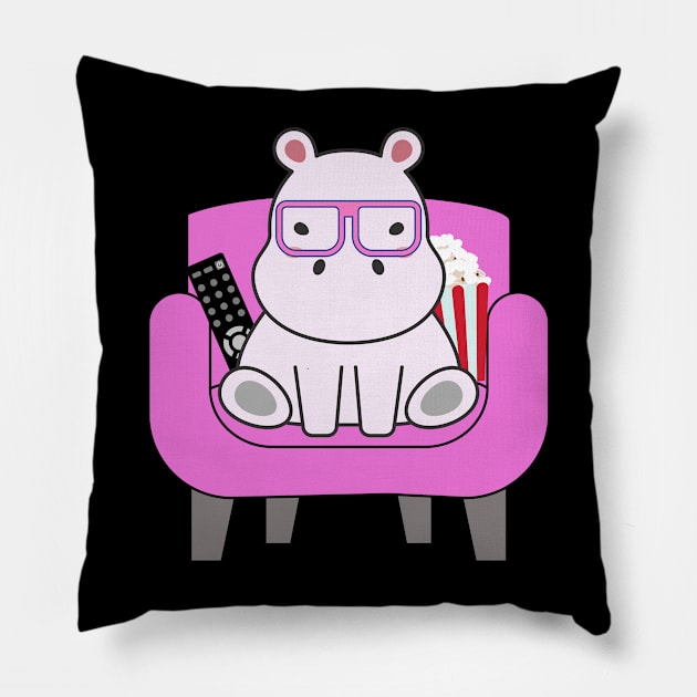 Hippo loves to watch movies Pillow by Quadrupel art