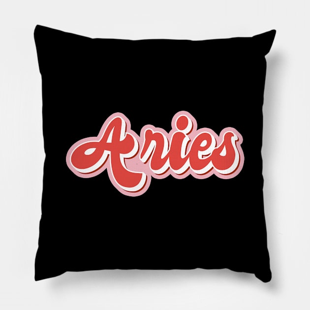 Aries Zodiac Sign Horoscope Aesthetic Pink Red Retro 80s 90s Pillow by RetroDesign