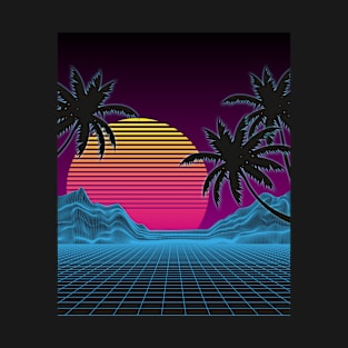 Vaporwave Aesthetic Sunset Mountains Palms Retro T-Shirt