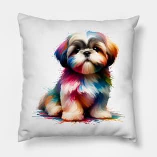 Charming Shih Tzu in Vibrant Splash Art Style Pillow