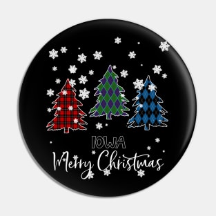 Iowa Merry Christms Buffalo Plaid Xmas Tree  Pin