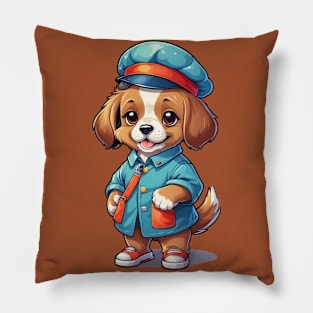 Cute Dog in Blue Outfit Pillow