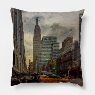 Rainy Day, Garment District, Manhattan, Nyc Pillow