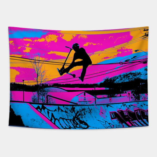 Let's Fly! - Stunt Scooter Rider Tapestry by Highseller