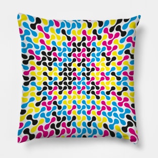 CMYK Warped Metaballs Pattern (White) Pillow