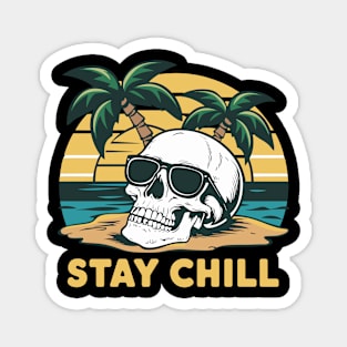 Stay Chill Retro Sunglasses Sunset Skull Design Magnet