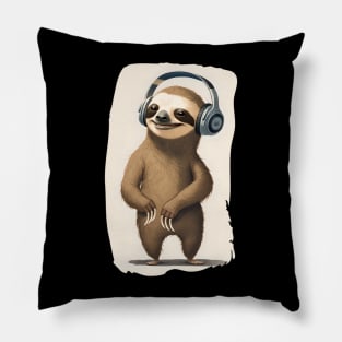 Sloth with Headphones Pillow