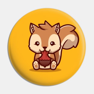 Cute Squirrel Eating Nut Cartoon Pin