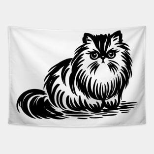 Stick figure of Persian cat in black ink Tapestry