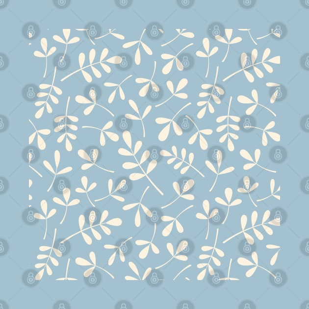 Assorted Leaf Silhouettes Cream on Blue by NataliePaskell