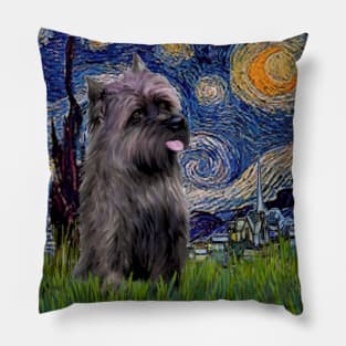 Starry Night (Van Gogh) Adapted to Feature a Brindle Cairn Terrier Pillow