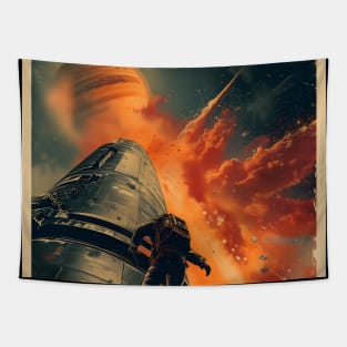 Explosion near Jupiter - Vintage Poster Style - Sci-Fi Tapestry