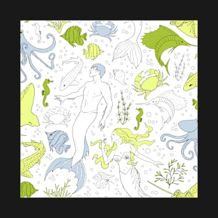 under the sea - white green seamless pattern T-Shirt