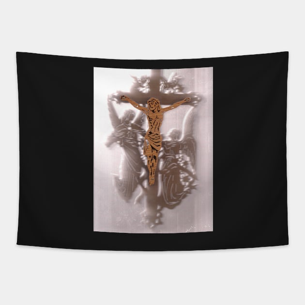 Crucifix Woodworking Tapestry by acrylicpainterr