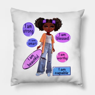 Positive affirmations motivational inspirational message sayings words black girl anime African American melanin queen affirmation Pillow