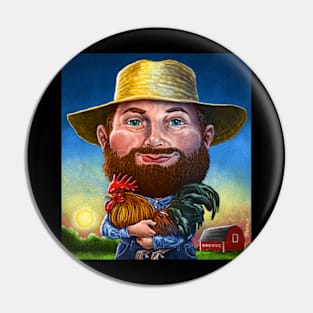 Farmer Holding Rooster Pin