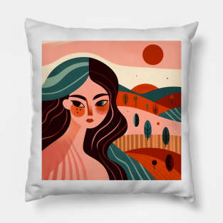 Abstract woman face and nature portrait art Pillow