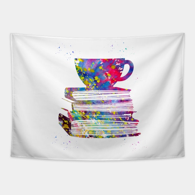 Cup of Tea with Books Tapestry by erzebeth