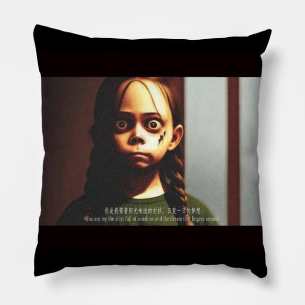 Creepy girl fake movie Pillow by Evil Eye