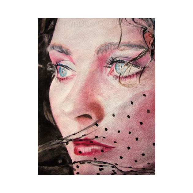 Woman Watercolor Portrait Painting with the Spotted Veil by SarahRajkotwala